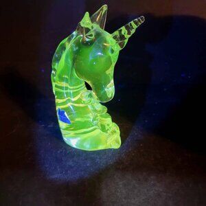 Crystal Glass - Vaseline Glass Unicorn Paperweight
